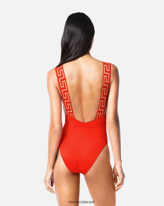 נשים Versace אָדוֹם בגד ים greca border מחלק אחד תחתונים ובגדי חוף N8T21159