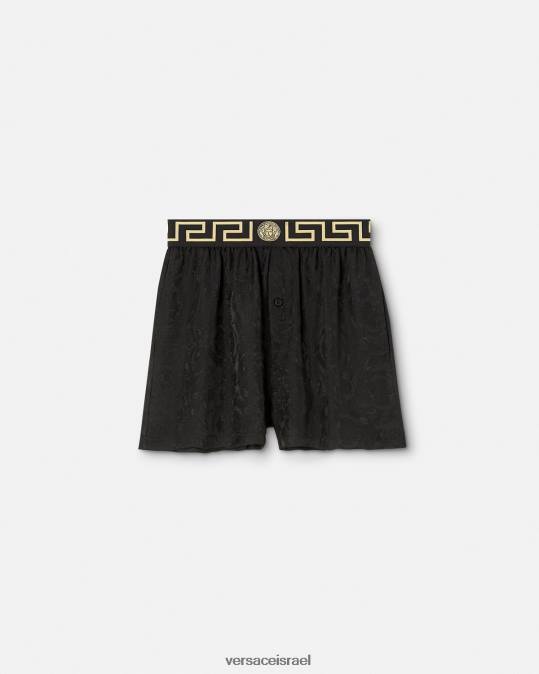 נשים Versace שחור ואפור מכנסי פיג'מה קצרים של greca border barocco תחתונים ובגדי חוף N8T21025