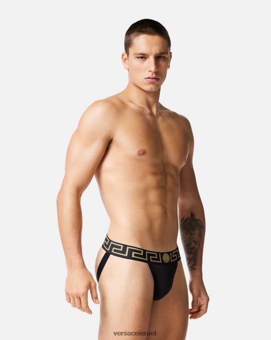 גברים Versace שָׁחוֹר greca border jockstrap תחתונים ובגדי חוף N8T21774