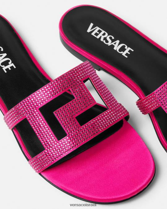נשים Versace וָרוֹד סנדלי קריסטל שטוחים של greca maze נַעַל N8T2471