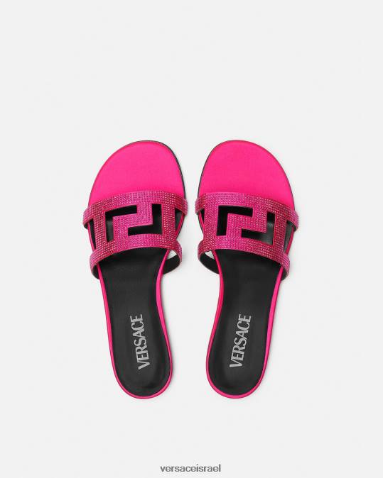 נשים Versace וָרוֹד סנדלי קריסטל שטוחים של greca maze נַעַל N8T2471