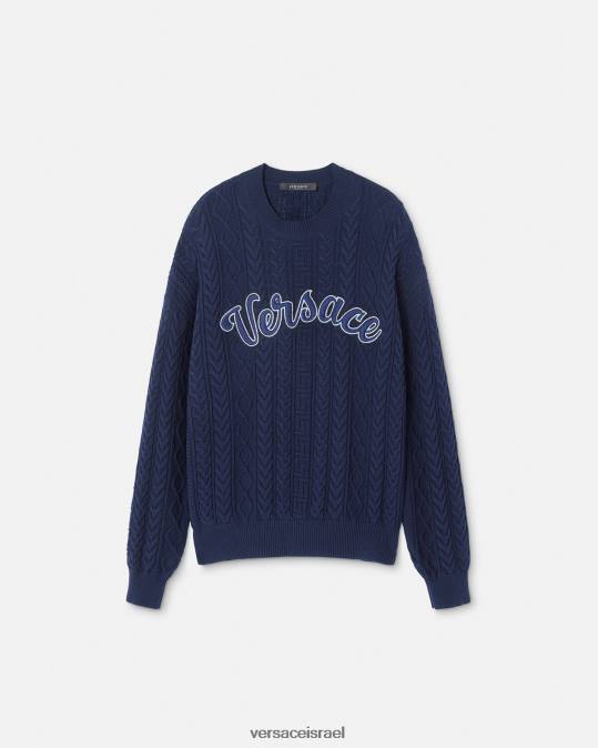 גברים Versace כְּחוֹל סוודר סרוג של greca varsity הַלבָּשָׁה N8T21350