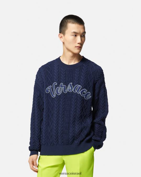 גברים Versace כְּחוֹל סוודר סרוג של greca varsity הַלבָּשָׁה N8T21350