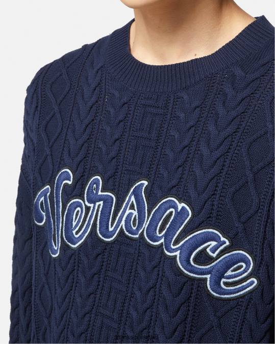 גברים Versace כְּחוֹל סוודר סרוג של greca varsity הַלבָּשָׁה N8T21350