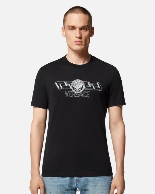 גברים Versace שָׁחוֹר חולצת טי של לוגו la greca הַלבָּשָׁה N8T21409