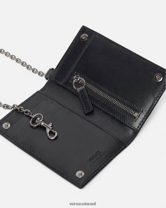 גברים Versace שחור ואפור מחזיק כרטיס שרשרת חתימת la greca אביזרים N8T21652
