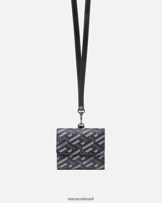 גברים Versace שחור ואפור ארנק משולש חתימת la greca אביזרים N8T21653