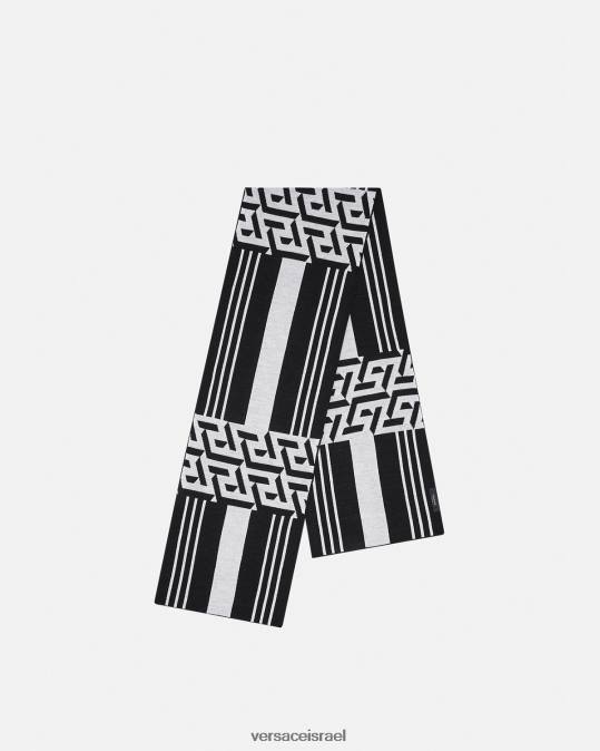 נשים Versace לבן שחור צעיף סריג מפוספס la greca אביזרים N8T2933