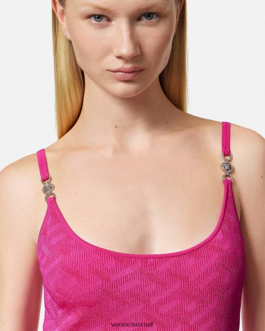 נשים Versace ורוד פוקסיה שמלת מידי של la greca medusa '95 הַלבָּשָׁה N8T230
