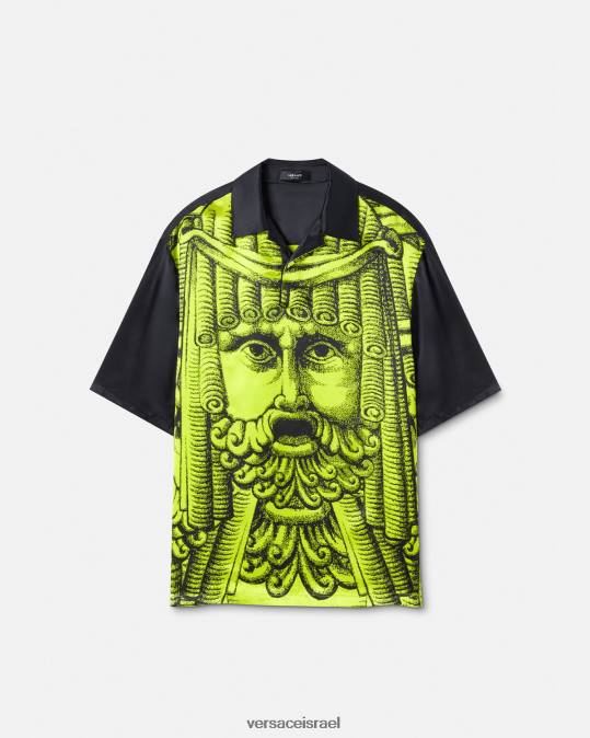 גברים Versace שחור וליים חולצת פולו עם שרוולים קצרים של la maschera הַלבָּשָׁה N8T21310