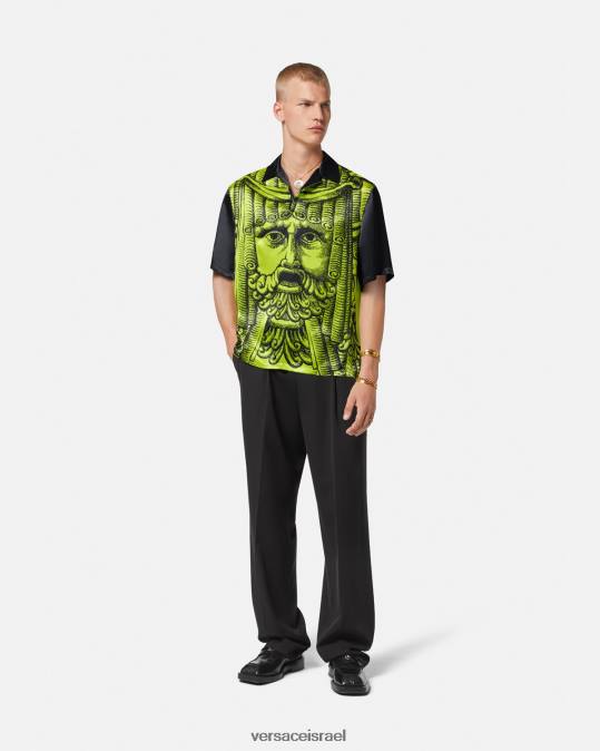 גברים Versace שחור וליים חולצת פולו עם שרוולים קצרים של la maschera הַלבָּשָׁה N8T21310
