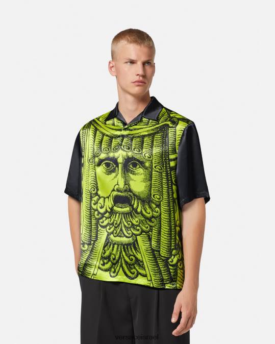 גברים Versace שחור וליים חולצת פולו עם שרוולים קצרים של la maschera הַלבָּשָׁה N8T21310