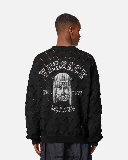 גברים Versace שָׁחוֹר סווטשירט לוגו של la maschera חתוך הַלבָּשָׁה N8T21422