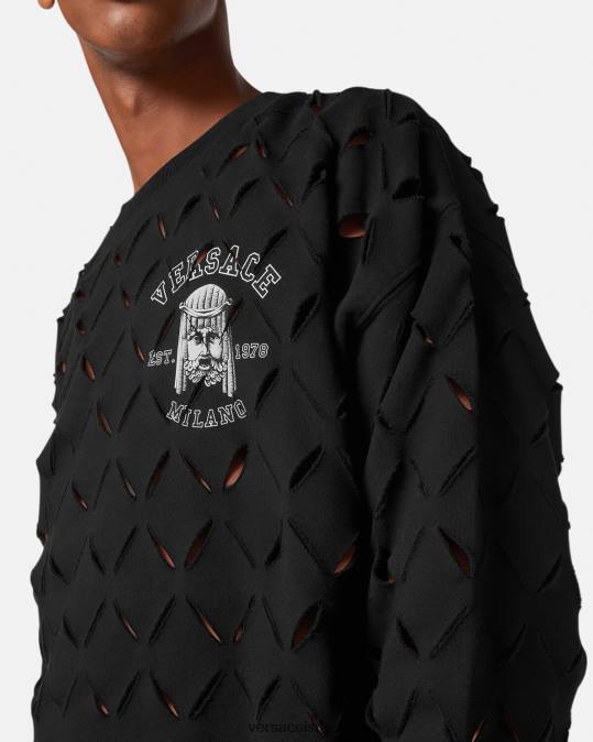 גברים Versace שָׁחוֹר סווטשירט לוגו של la maschera חתוך הַלבָּשָׁה N8T21422