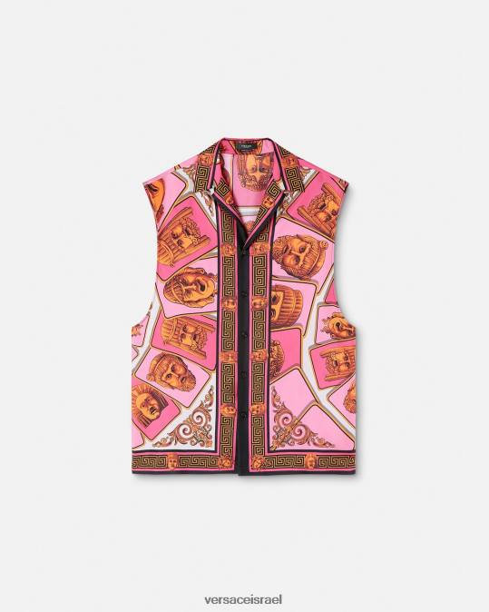גברים Versace ורוד & הדפס חולצת משי ללא שרוולים le maschere הַלבָּשָׁה N8T21304