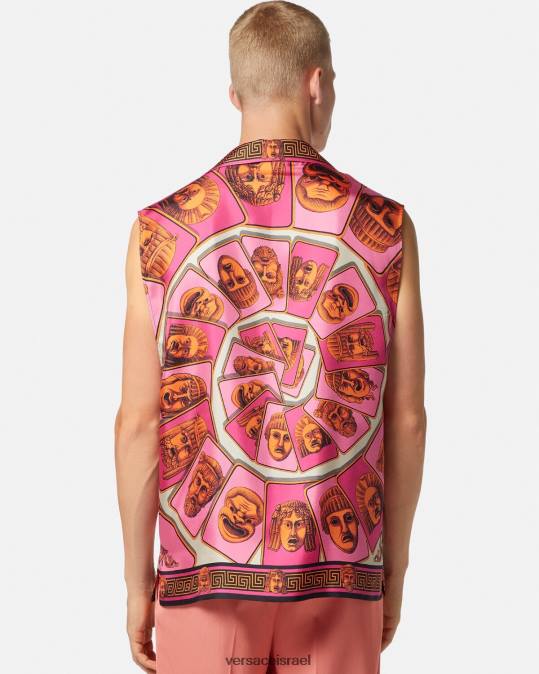 גברים Versace ורוד & הדפס חולצת משי ללא שרוולים le maschere הַלבָּשָׁה N8T21304