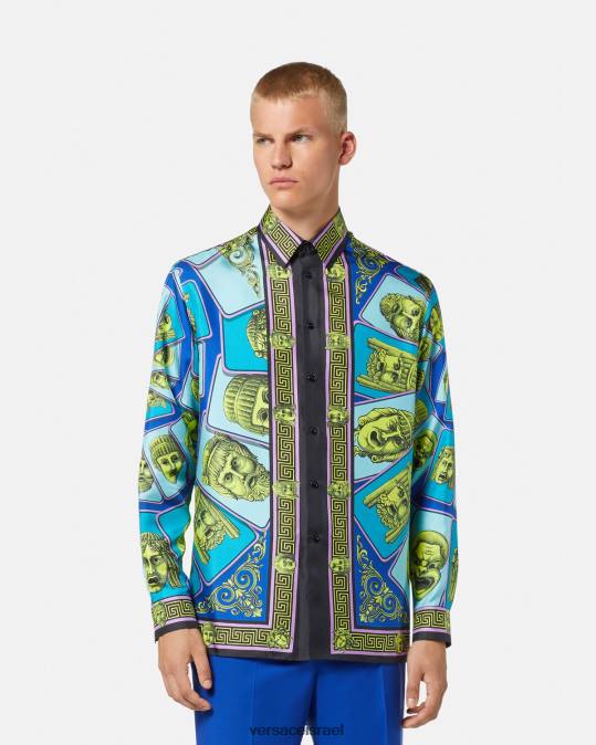 גברים Versace הדפס חולצת משי le maschere הַלבָּשָׁה N8T21305