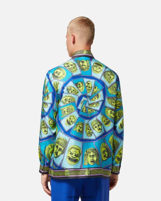גברים Versace הדפס חולצת משי le maschere הַלבָּשָׁה N8T21305