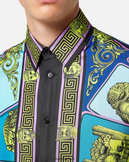 גברים Versace הדפס חולצת משי le maschere הַלבָּשָׁה N8T21305