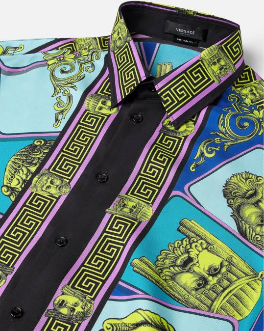 גברים Versace הדפס חולצת משי le maschere הַלבָּשָׁה N8T21305
