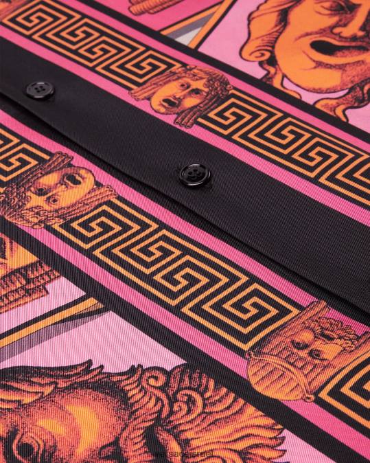 גברים Versace ורוד & הדפס חולצת משי le maschere הַלבָּשָׁה N8T21307