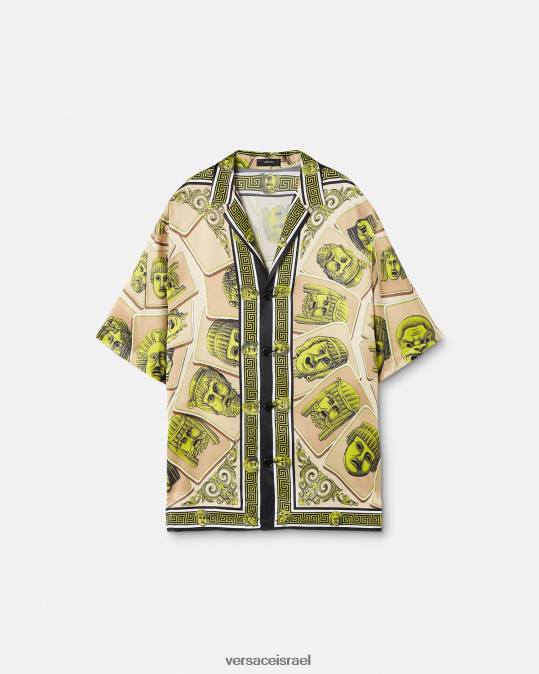 גברים Versace הדפס חולצת משי אוברסייז le maschere הַלבָּשָׁה N8T21308