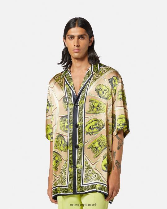 גברים Versace הדפס חולצת משי אוברסייז le maschere הַלבָּשָׁה N8T21308