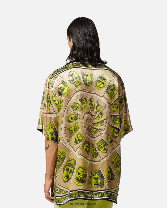 גברים Versace הדפס חולצת משי אוברסייז le maschere הַלבָּשָׁה N8T21308