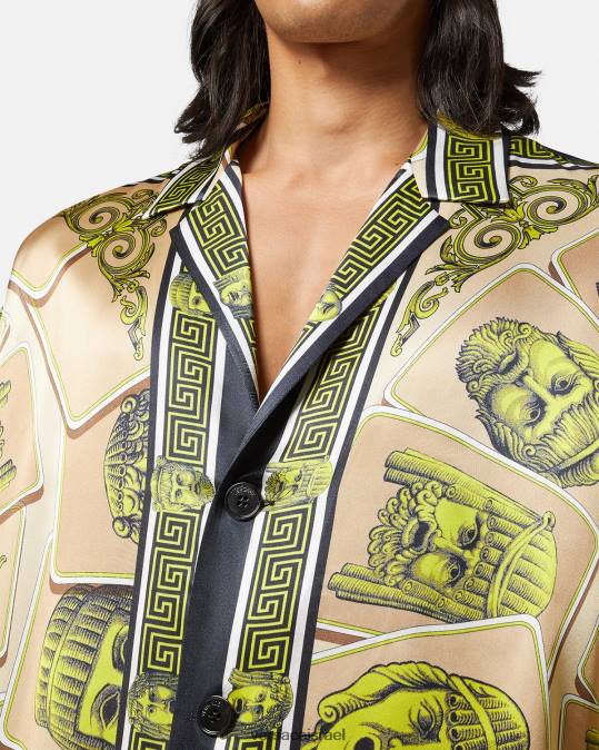 גברים Versace הדפס חולצת משי אוברסייז le maschere הַלבָּשָׁה N8T21308