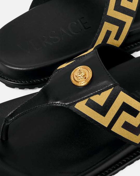 גברים Versace זהב שחור סנדלי medusa greca נַעַל N8T21591