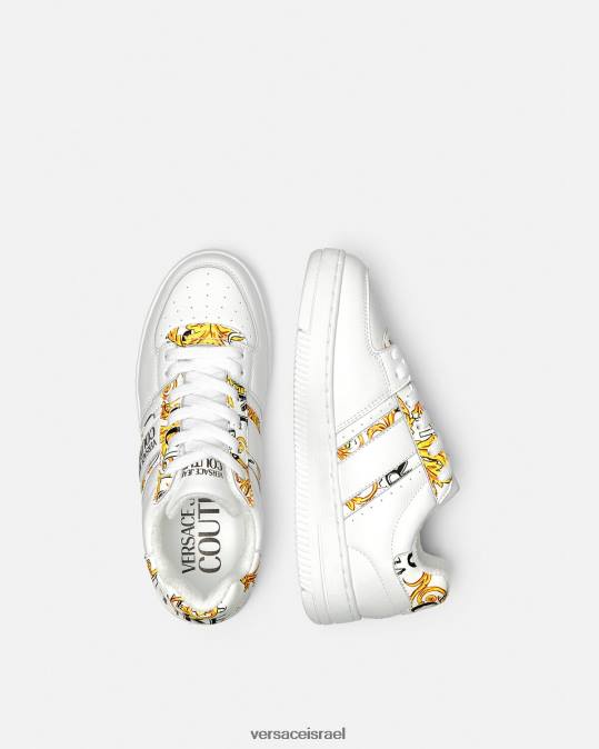נשים Versace זהב ולבן מברשת לוגו קוטור סניקרס meyssa נַעַל N8T22295