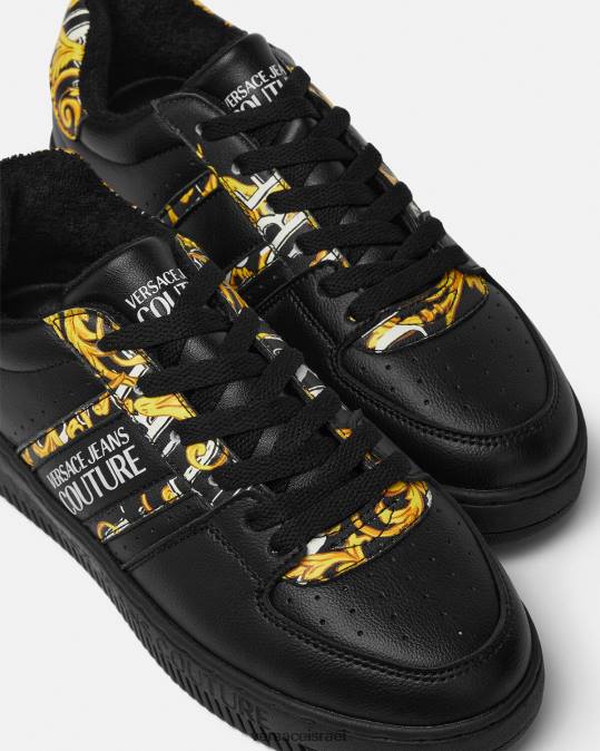 נשים Versace זהב שחור מברשת לוגו קוטור סניקרס meyssa נַעַל N8T22296