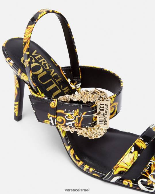 נשים Versace זהב שחור לוגו קוטור אמילי סנדלי slingback נַעַל N8T22282