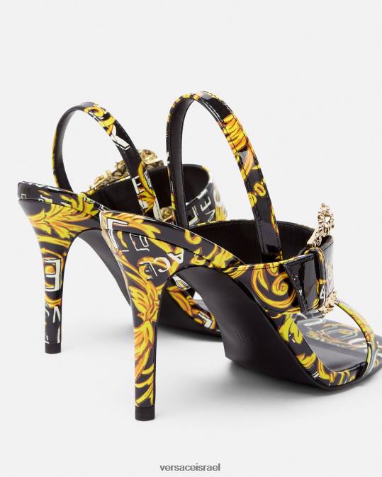 נשים Versace זהב שחור לוגו קוטור אמילי סנדלי slingback נַעַל N8T22282