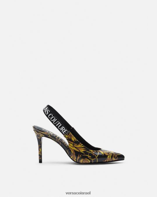 נשים Versace זהב שחור משאבות slingback עם לוגו קוטור נַעַל N8T22308