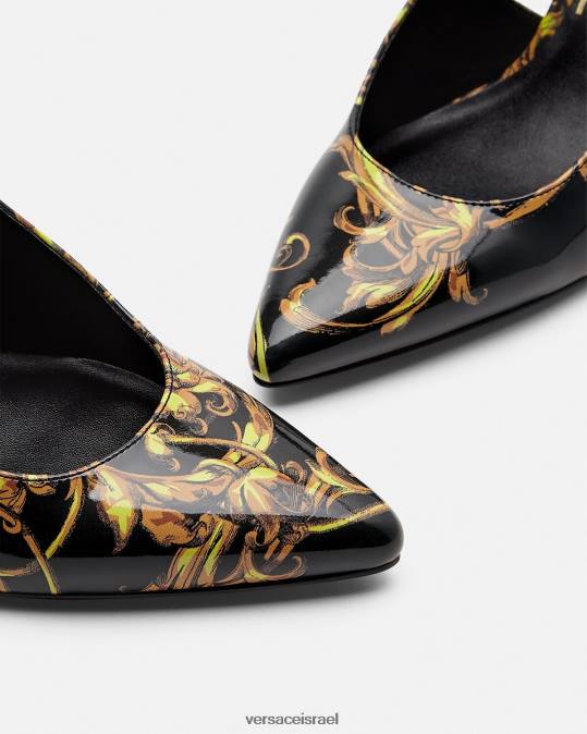 נשים Versace זהב שחור משאבות slingback עם לוגו קוטור נַעַל N8T22308