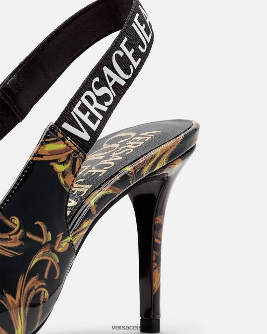 נשים Versace זהב שחור משאבות slingback עם לוגו קוטור נַעַל N8T22308