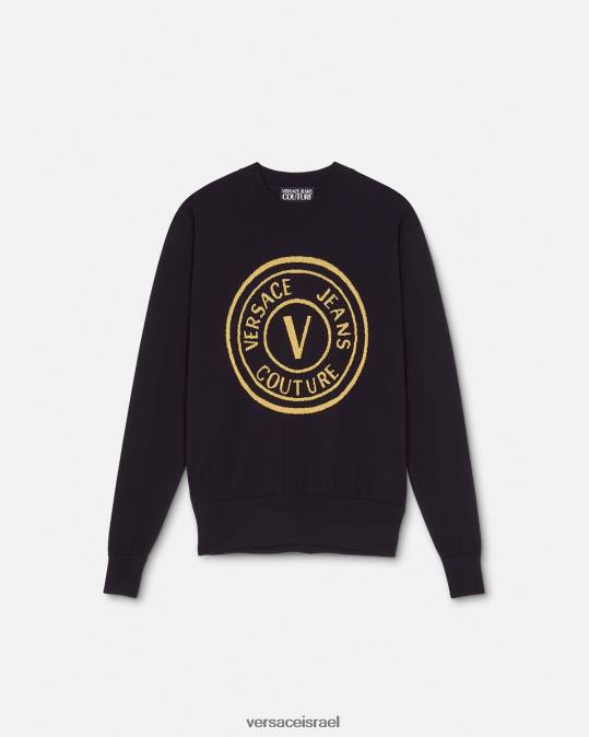 גברים Versace שחור & הדפס סוודר צמר סרוג v-emblem הַלבָּשָׁה N8T22434