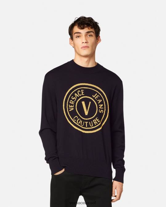 גברים Versace שחור & הדפס סוודר צמר סרוג v-emblem הַלבָּשָׁה N8T22434