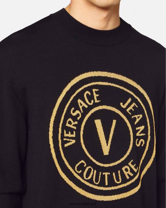 גברים Versace שחור & הדפס סוודר צמר סרוג v-emblem הַלבָּשָׁה N8T22434