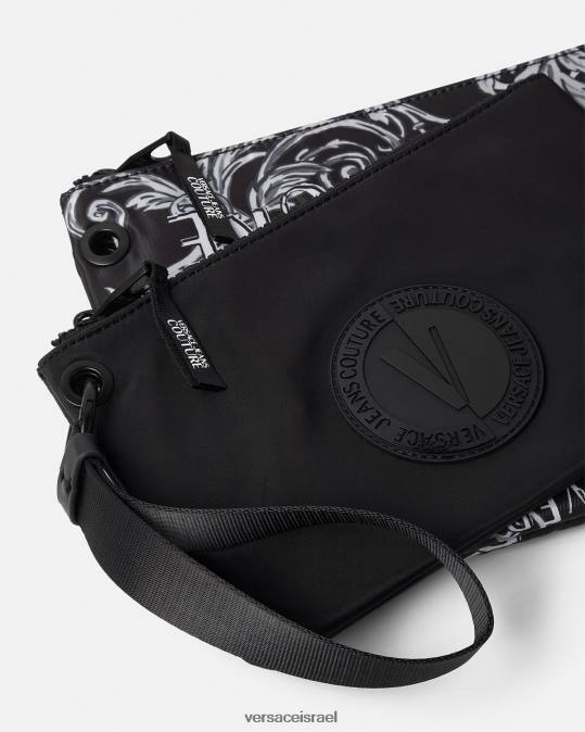 גברים Versace שחור ואפור פאוץ לוגו כפול קוטור v-emblem אביזרים N8T22496