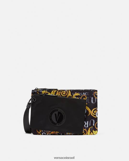 גברים Versace זהב שחור פאוץ לוגו כפול קוטור v-emblem אביזרים N8T22497
