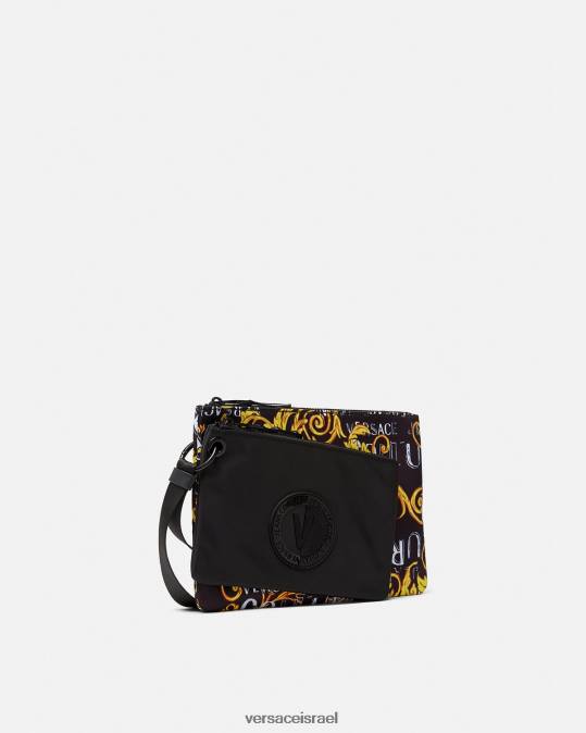 גברים Versace זהב שחור פאוץ לוגו כפול קוטור v-emblem אביזרים N8T22497