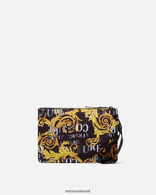 גברים Versace זהב שחור פאוץ לוגו כפול קוטור v-emblem אביזרים N8T22497