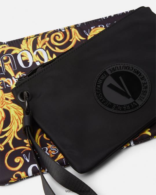 גברים Versace זהב שחור פאוץ לוגו כפול קוטור v-emblem אביזרים N8T22497