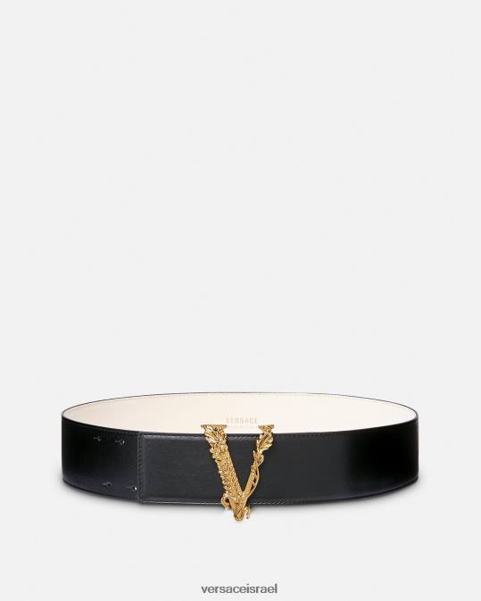 נשים Versace שָׁחוֹר חגורת עור רחבה של virtus אביזרים N8T2541