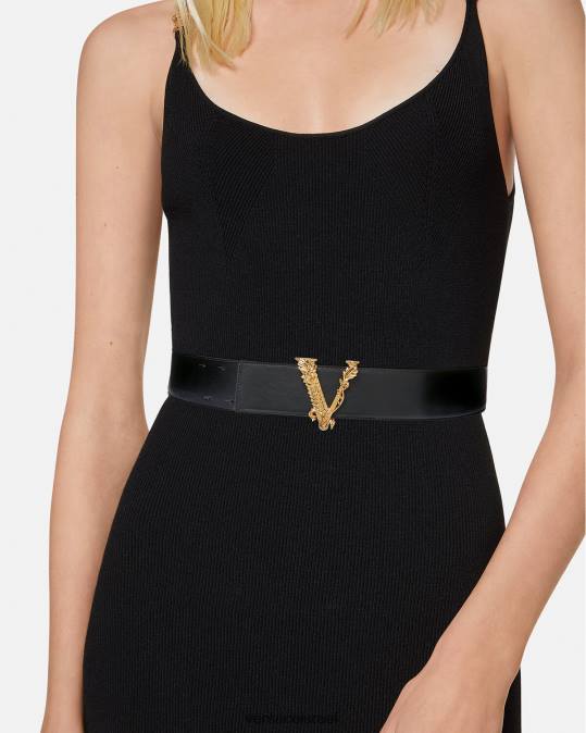 נשים Versace שָׁחוֹר חגורת עור רחבה של virtus אביזרים N8T2541