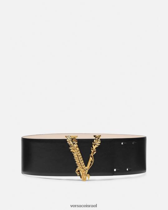 נשים Versace שָׁחוֹר חגורת עור רחבה של virtus אביזרים N8T2542