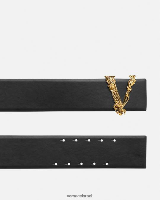 נשים Versace שָׁחוֹר חגורת עור רחבה של virtus אביזרים N8T2542