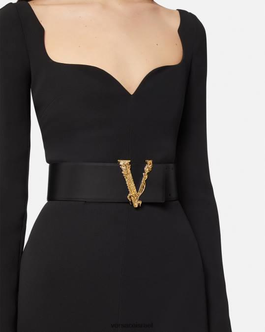 נשים Versace שָׁחוֹר חגורת עור רחבה של virtus אביזרים N8T2542